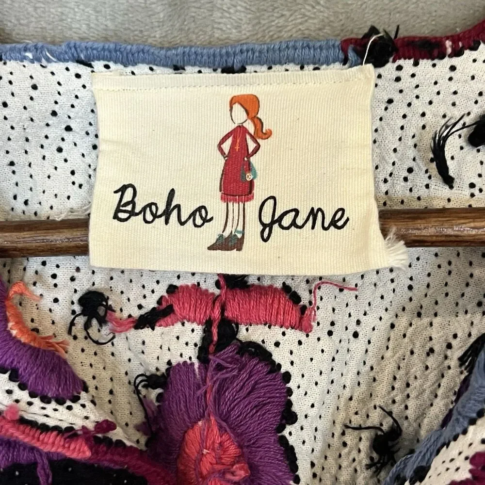 Boho Jane Embroidered Floral Top Size M Bohemian Peasant Festival Blouse - Picture 4 of 9